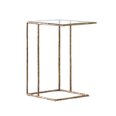 Video showcasing the Lyon Accent Table, featuring a glass top and artisan-forged iron frame, styled in both modern and traditional interiors.